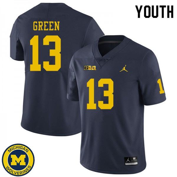 Youth Michigan Wolverines #13 German Green Navy Player Jersey